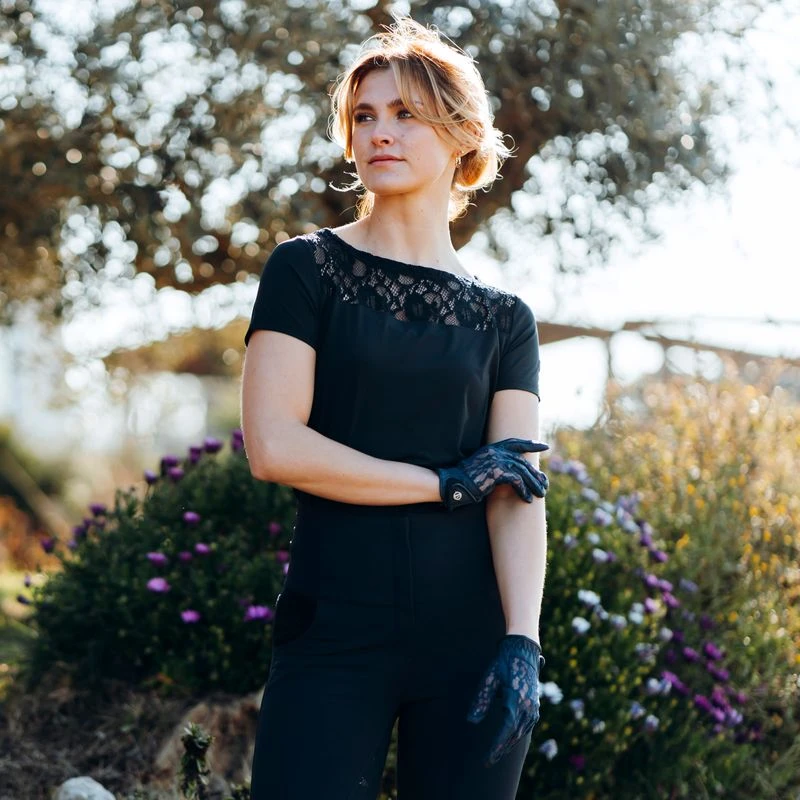 B Vertigo Women's Cooling Lace Riding Gloves - Dark Navy 3 B Vertigo Women's Cooling Lace Riding Gloves - Dark Navy - Image 3